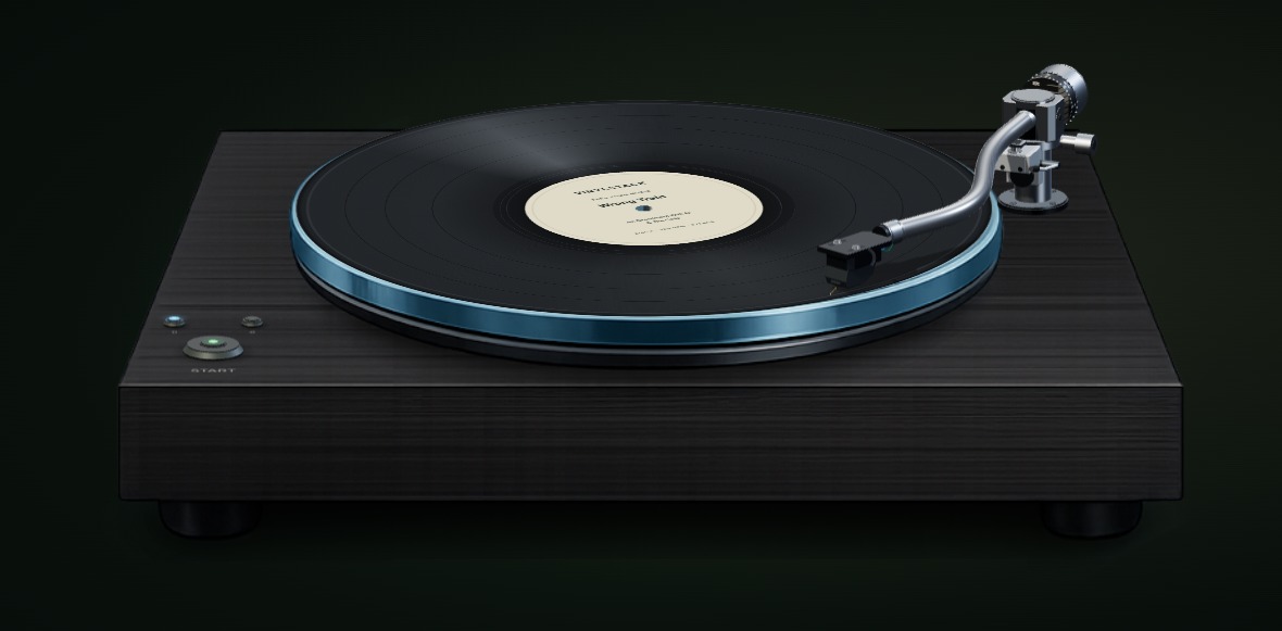 A VinylStack turntable with a record on its platter